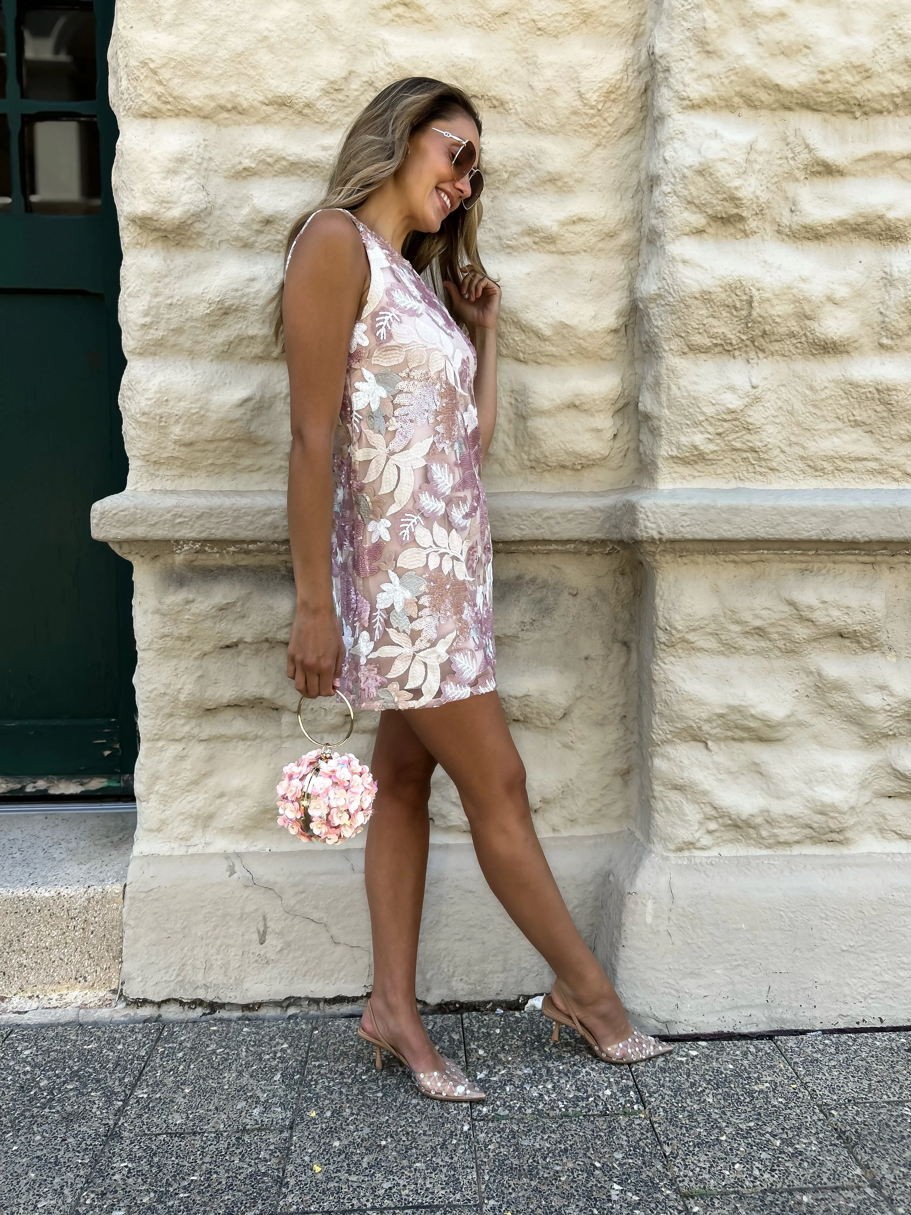 FLYNN Sequin Shift Dress - Blush (Pre-order)