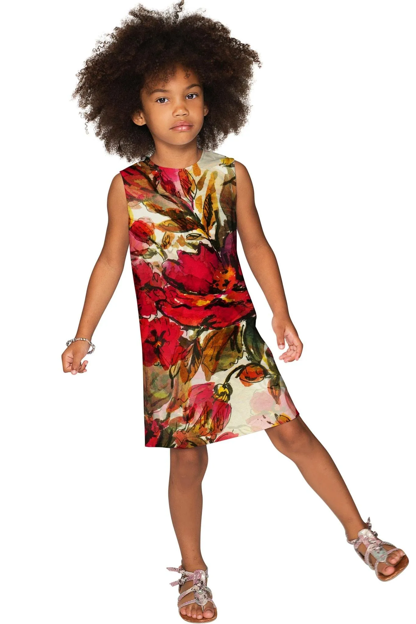 Free Spirit Adele Red Floral Boho Print Shift Dress - Girls