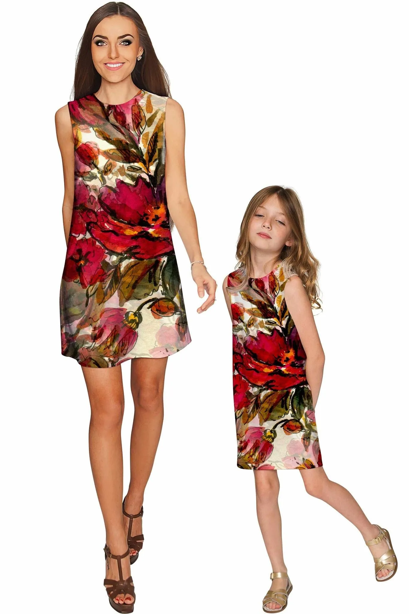 Free Spirit Adele Red Floral Boho Print Shift Dress - Girls