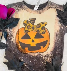 Girly Leopard Bow Pumpkin Kids Tee