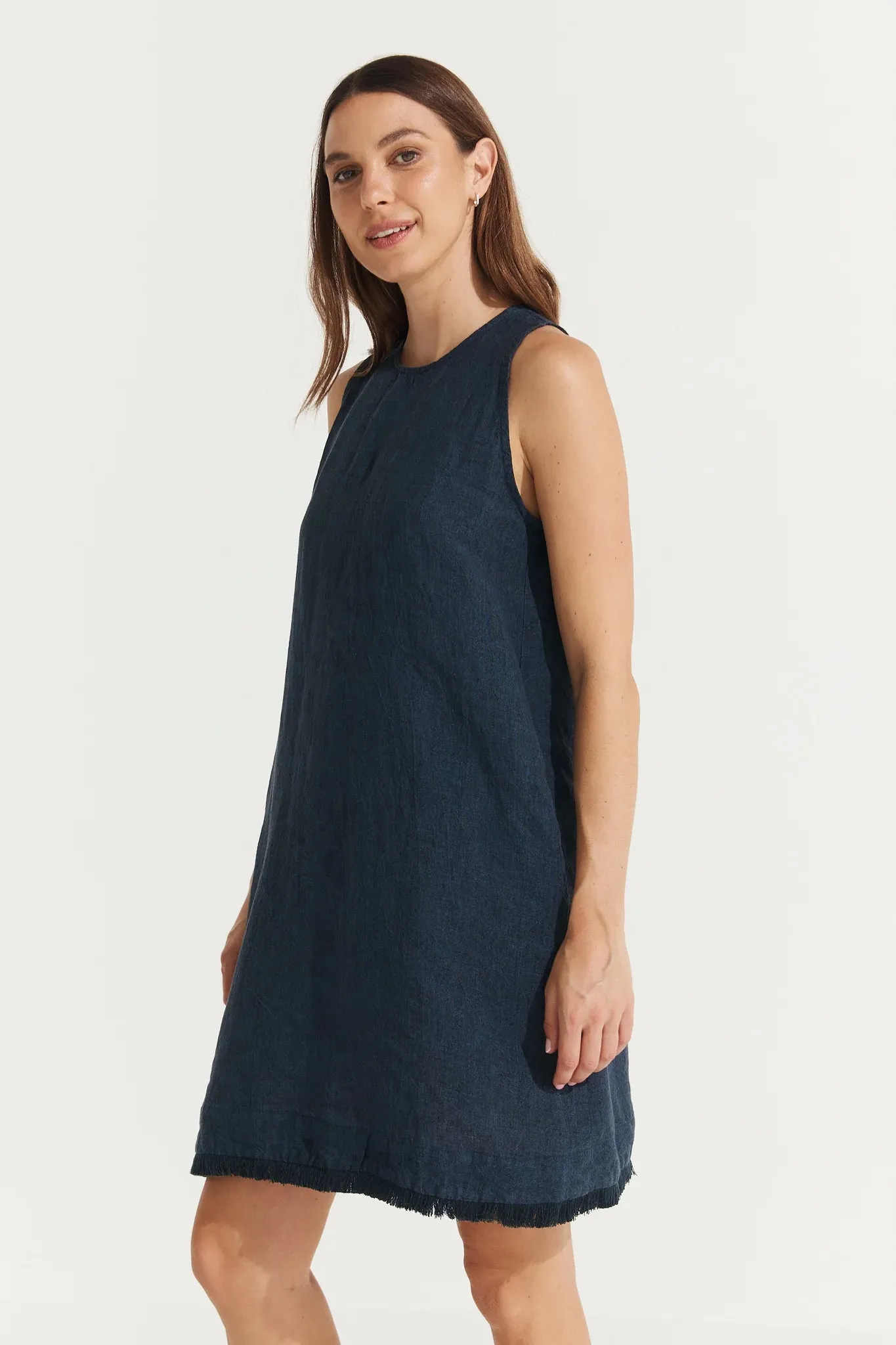 Grace French Linen Dress - Navy