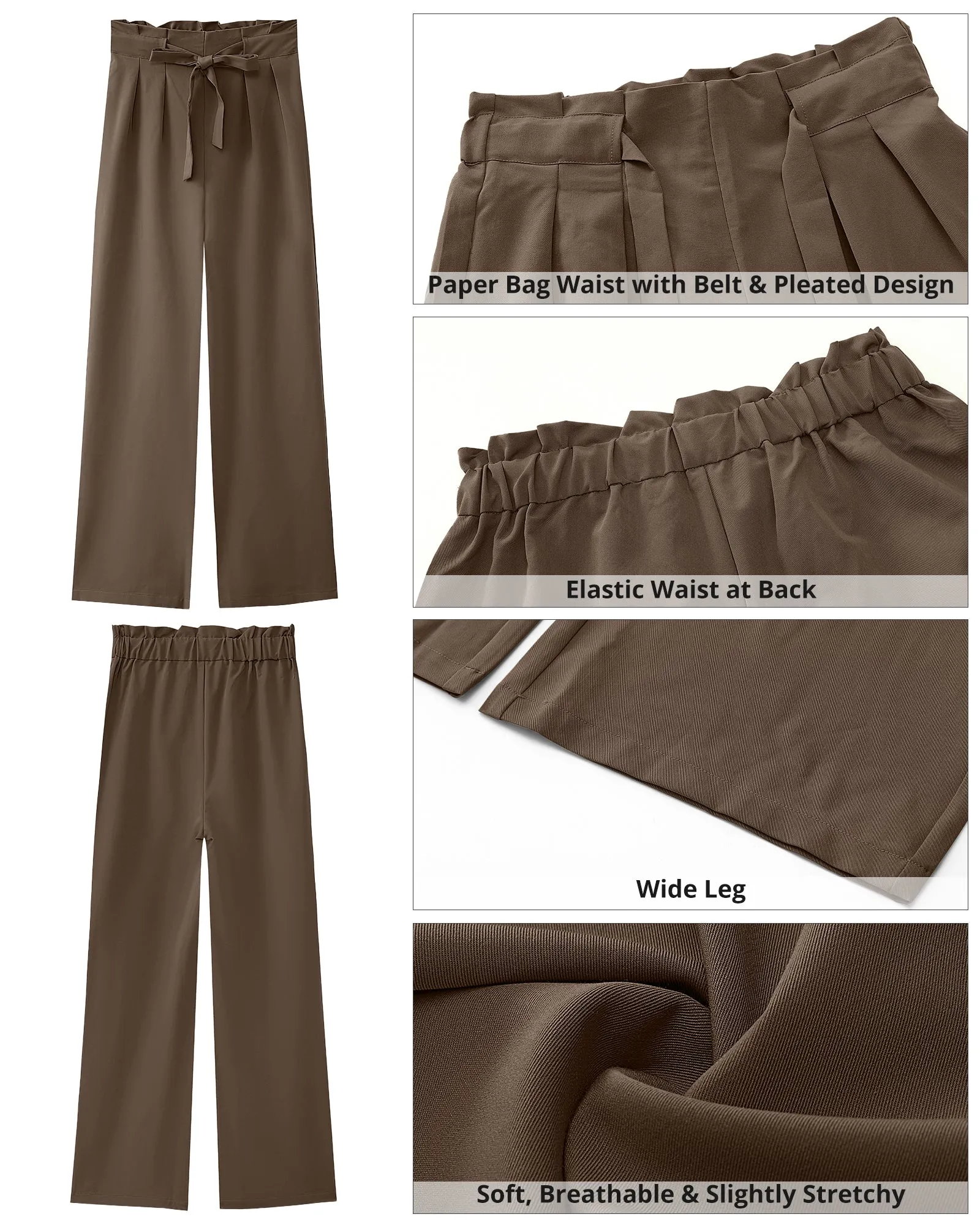 GRAPENT Dress Pants Women High Waisted Wide Leg Work Pants Dressy Casual Trendy Elastic Waist Pleated Belted Trousers