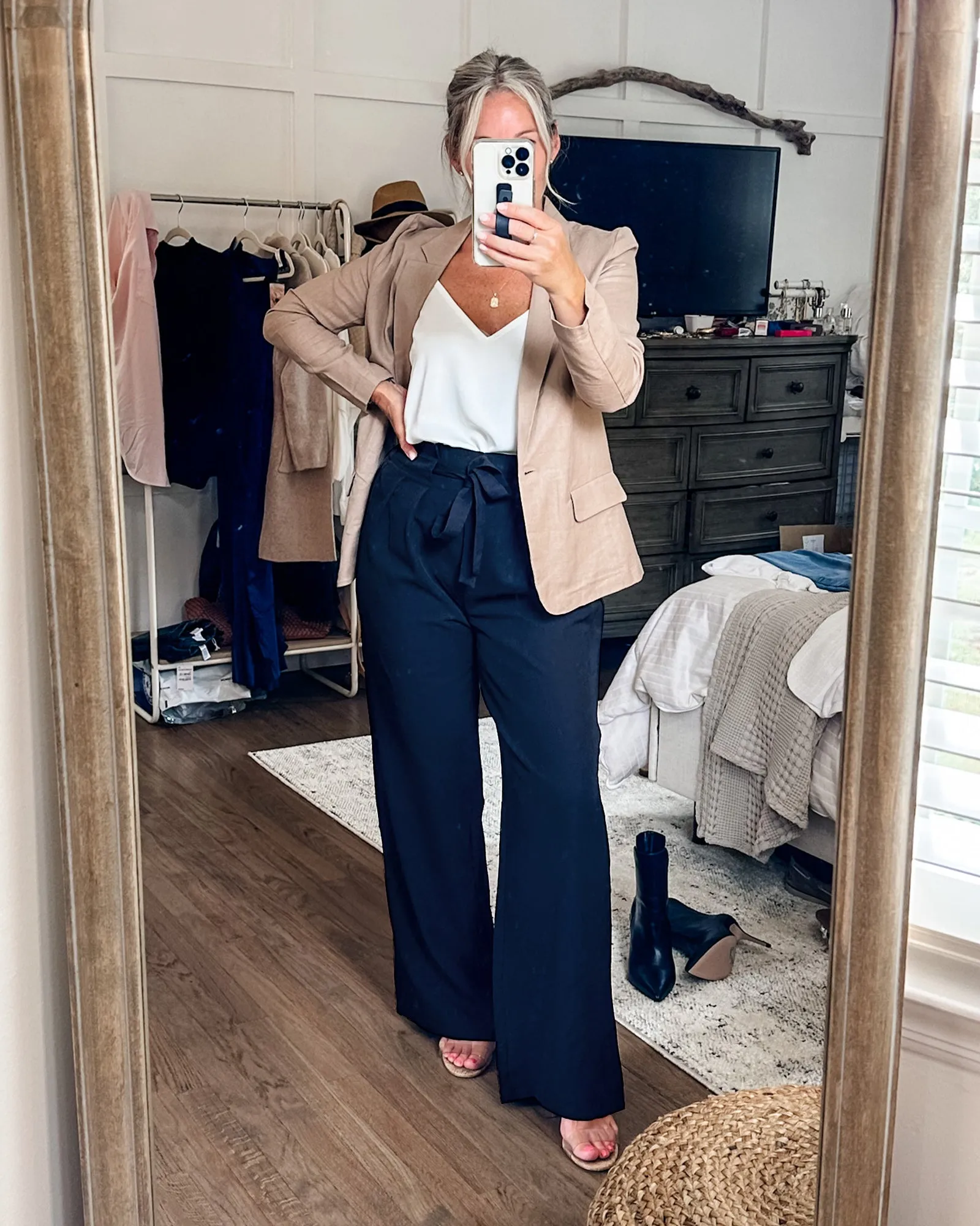 GRAPENT Dress Pants Women High Waisted Wide Leg Work Pants Dressy Casual Trendy Elastic Waist Pleated Belted Trousers