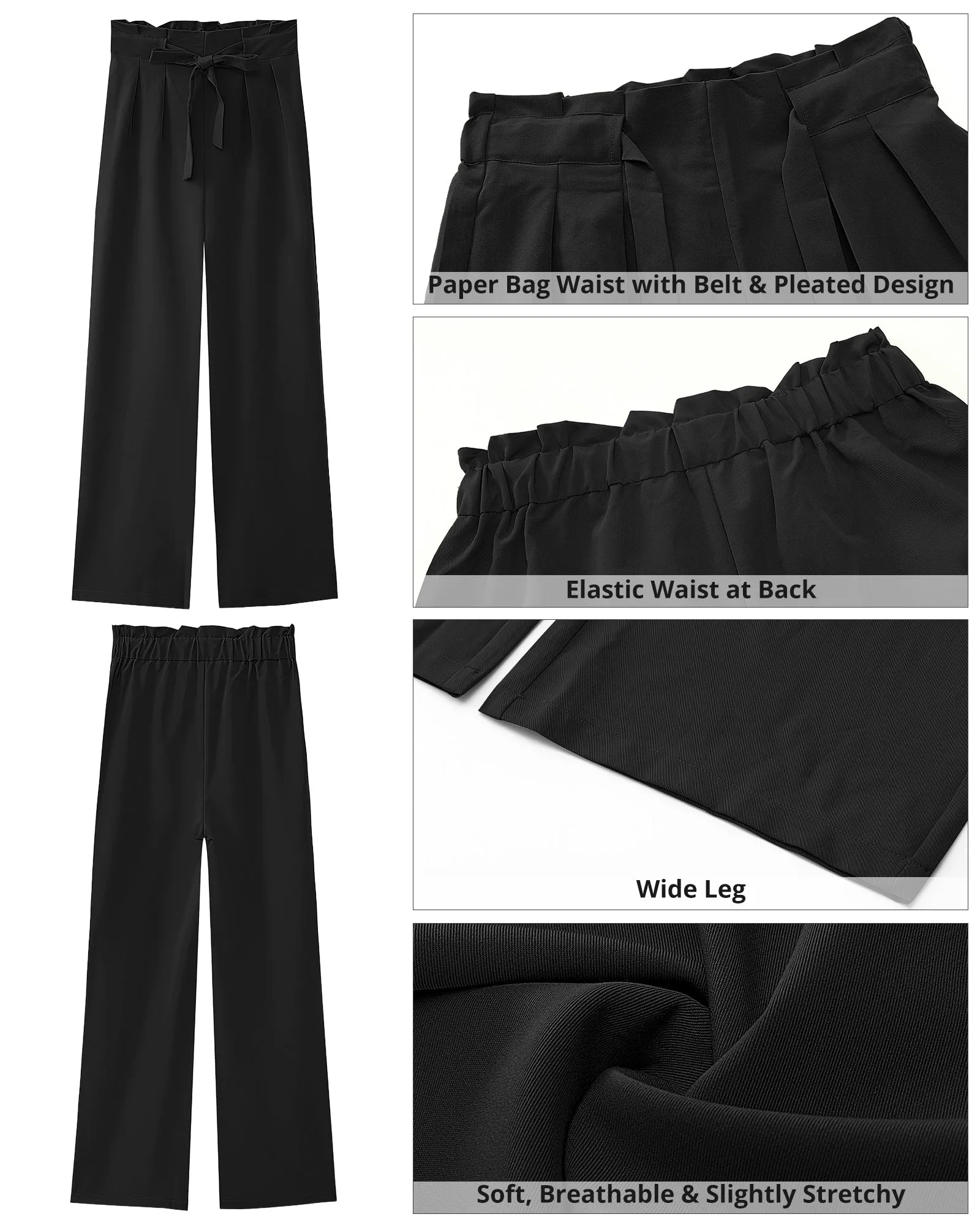 GRAPENT Dress Pants Women High Waisted Wide Leg Work Pants Dressy Casual Trendy Elastic Waist Pleated Belted Trousers