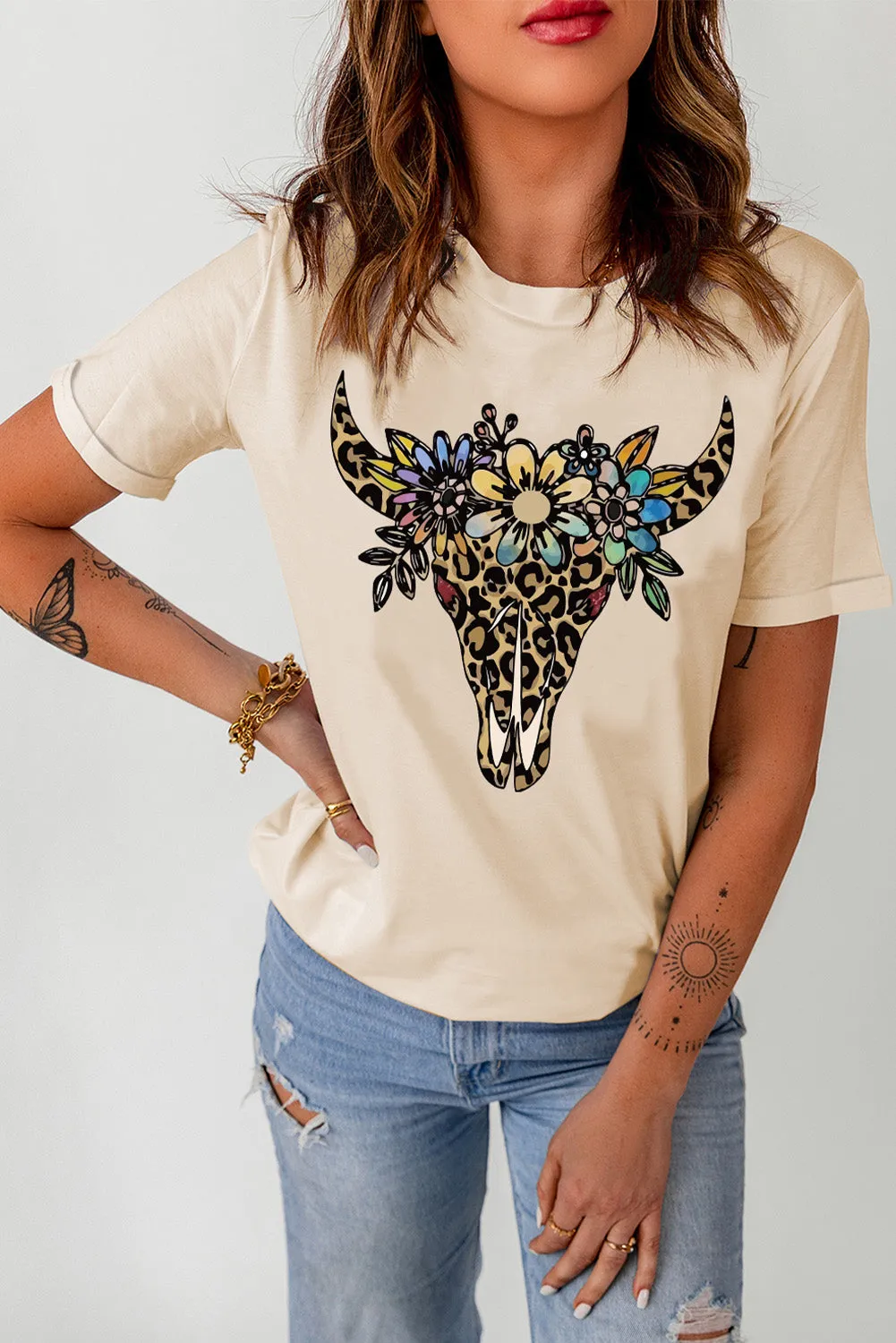 Graphic Cuffed Short Sleeve Crewneck Tee