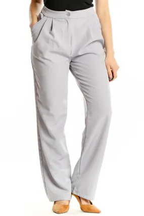 Gray Pleated Wide-Leg Trousers