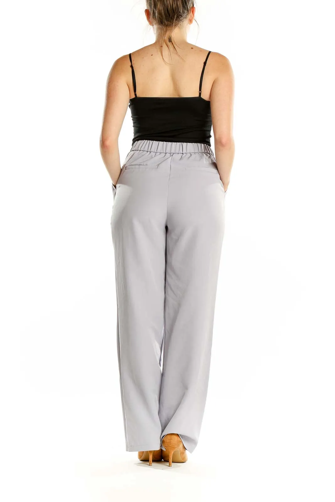 Gray Pleated Wide-Leg Trousers