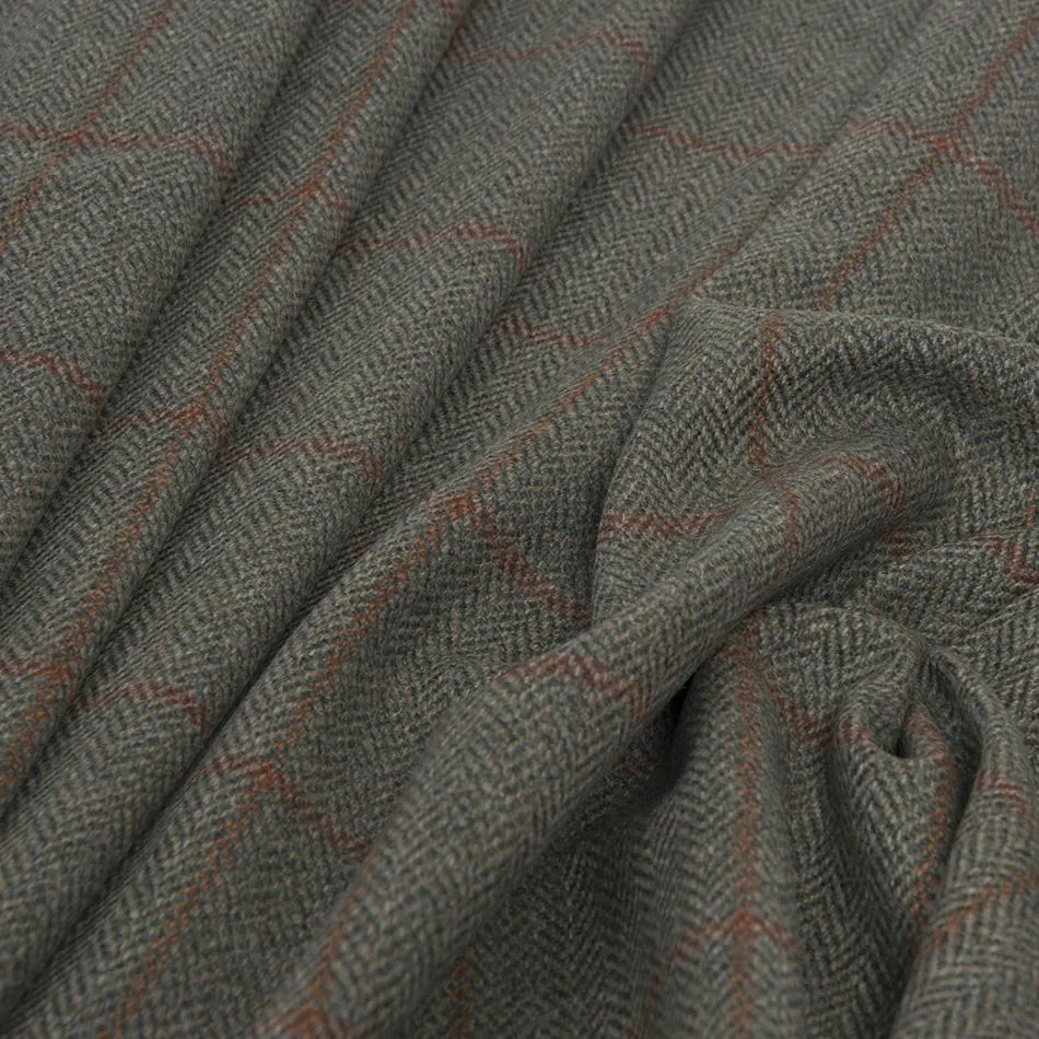 Green & Orange Wool Herringbone Check 1566