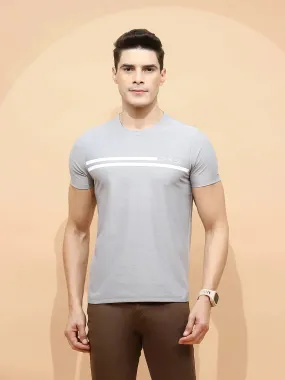 Grey Cotton Blend Regular Fit T-Shirt For Men