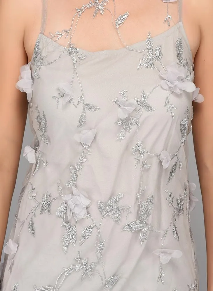 Grey Shift Floral Embellished Dress