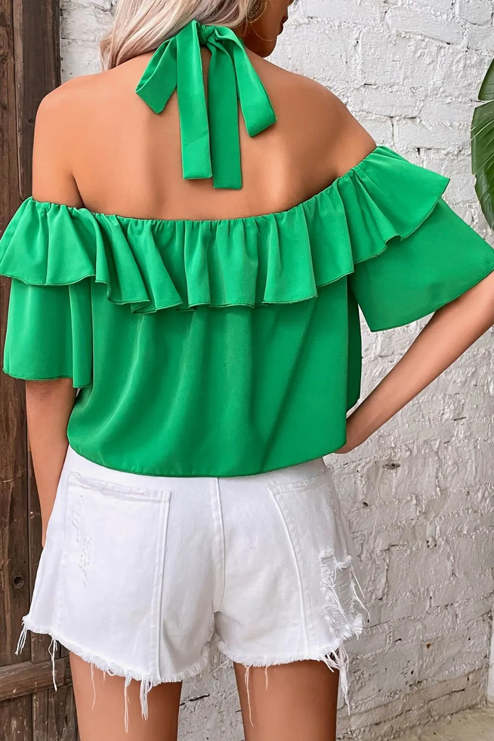 Halter Neck Ruffled Layered Blouse