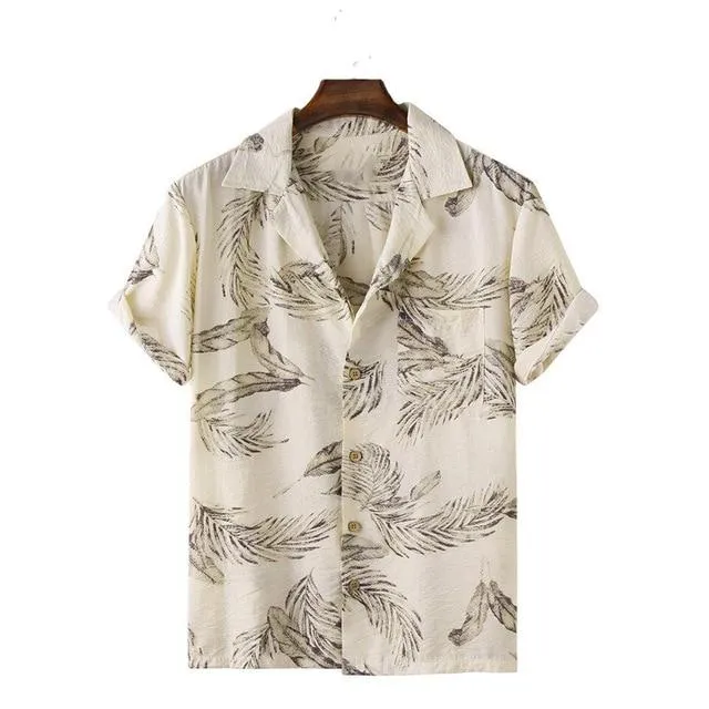 Hawaii Men Shirt Blouse Multicolor stripes Loose Short Sleeve