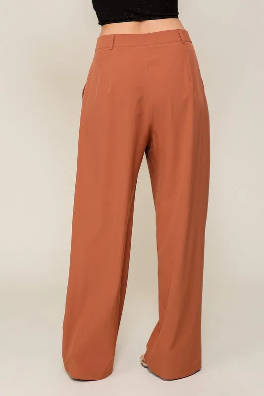 High Waisted Wide Leg Pants with Front Pockets