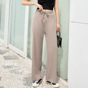 Ice Silk Wide Leg Women Summer High Waist Drape Slim-Look Loose All-Matching Straight Thin Floor Length Casual Pants