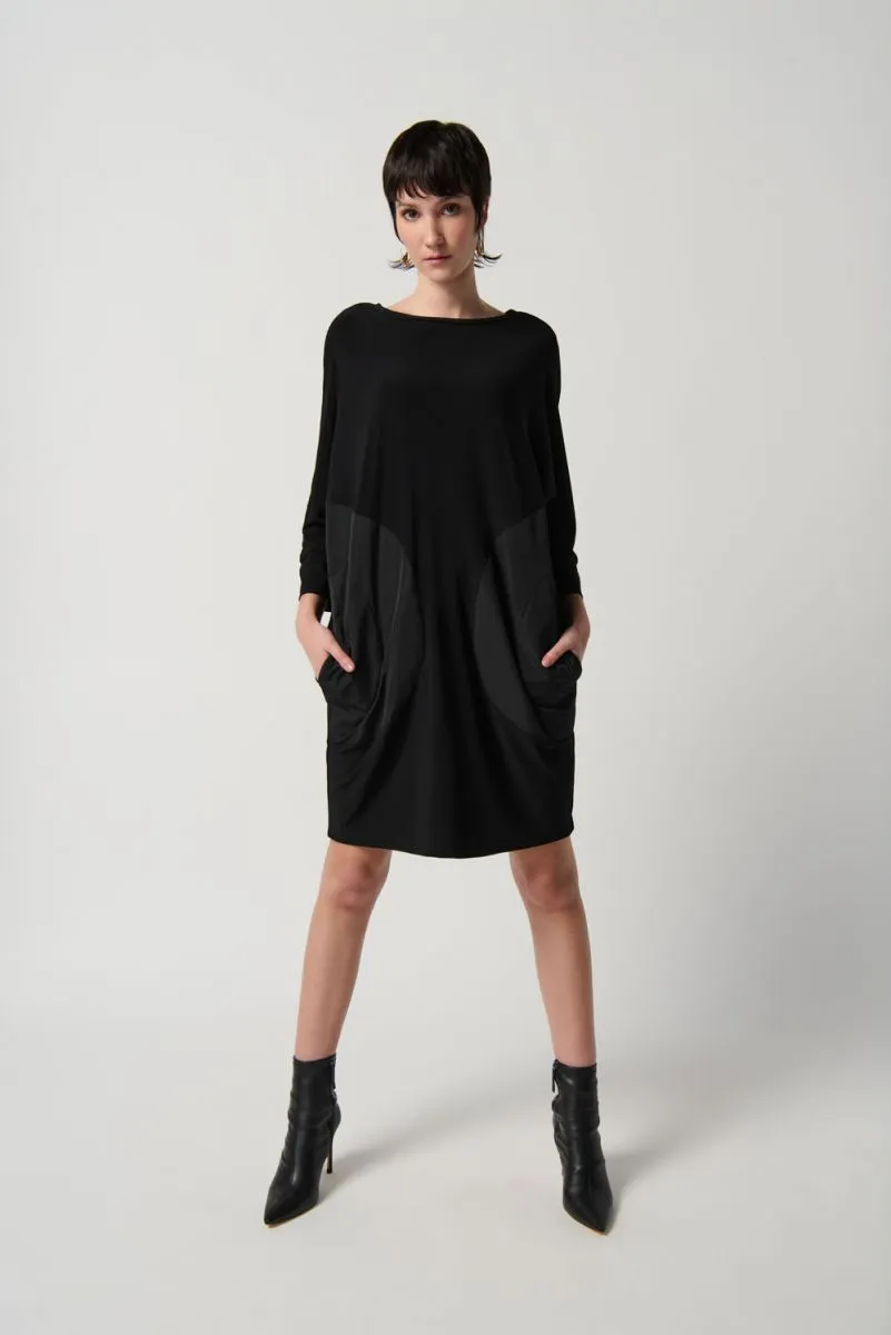 Joseph Ribkoff Black Circle Motif Dolman Sleeve Shift Dress 234159