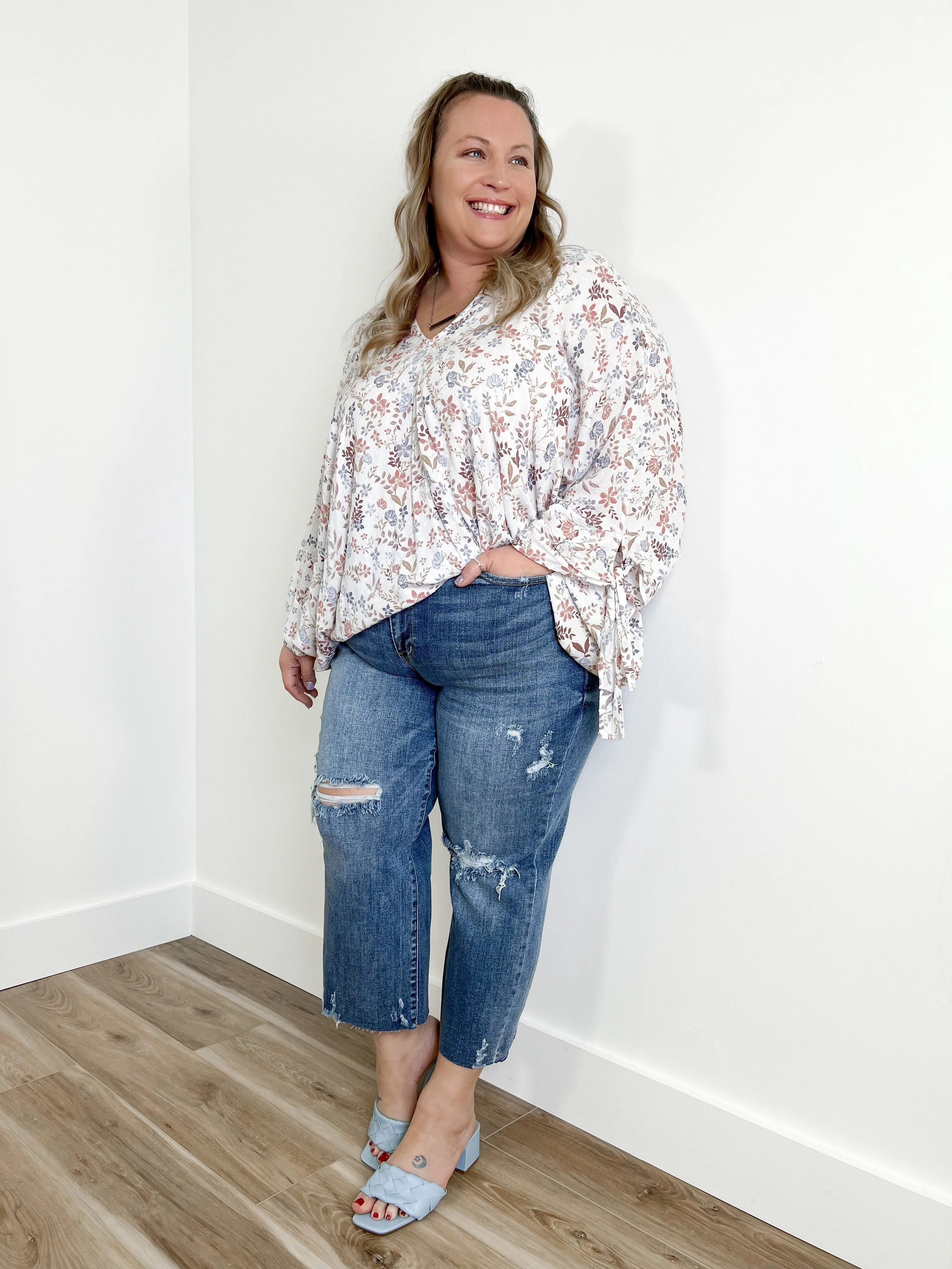 Judy Blue About Last Night Light Wash Destroyed Wide Leg Cropped Jeans