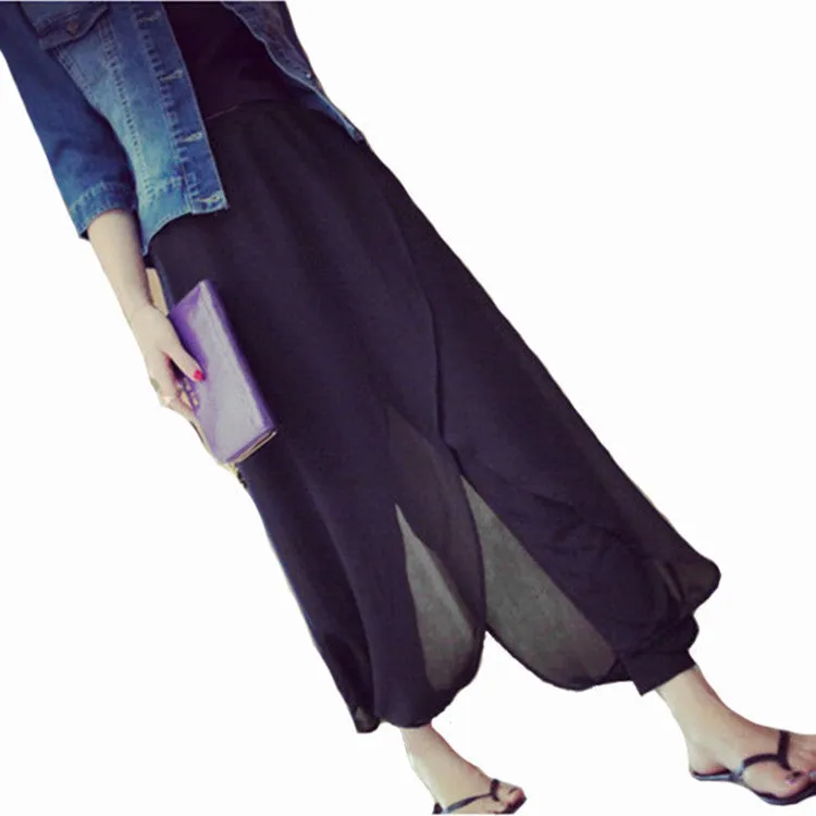 Korean High Waist Chiffon Slim Fit Women Summer Thin Loose Plus Size Slim-Look Casual wide legged Pants