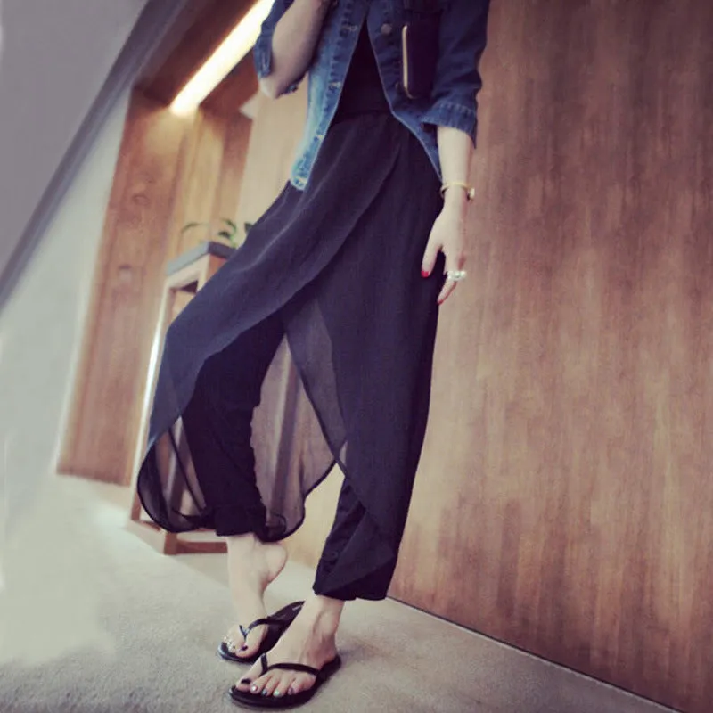 Korean High Waist Chiffon Slim Fit Women Summer Thin Loose Plus Size Slim-Look Casual wide legged Pants