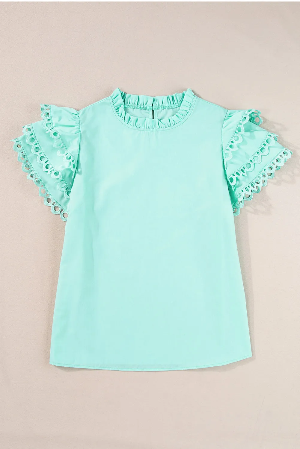 Layered Ric Rac Cap Sleeve Frilled Neck Blouse