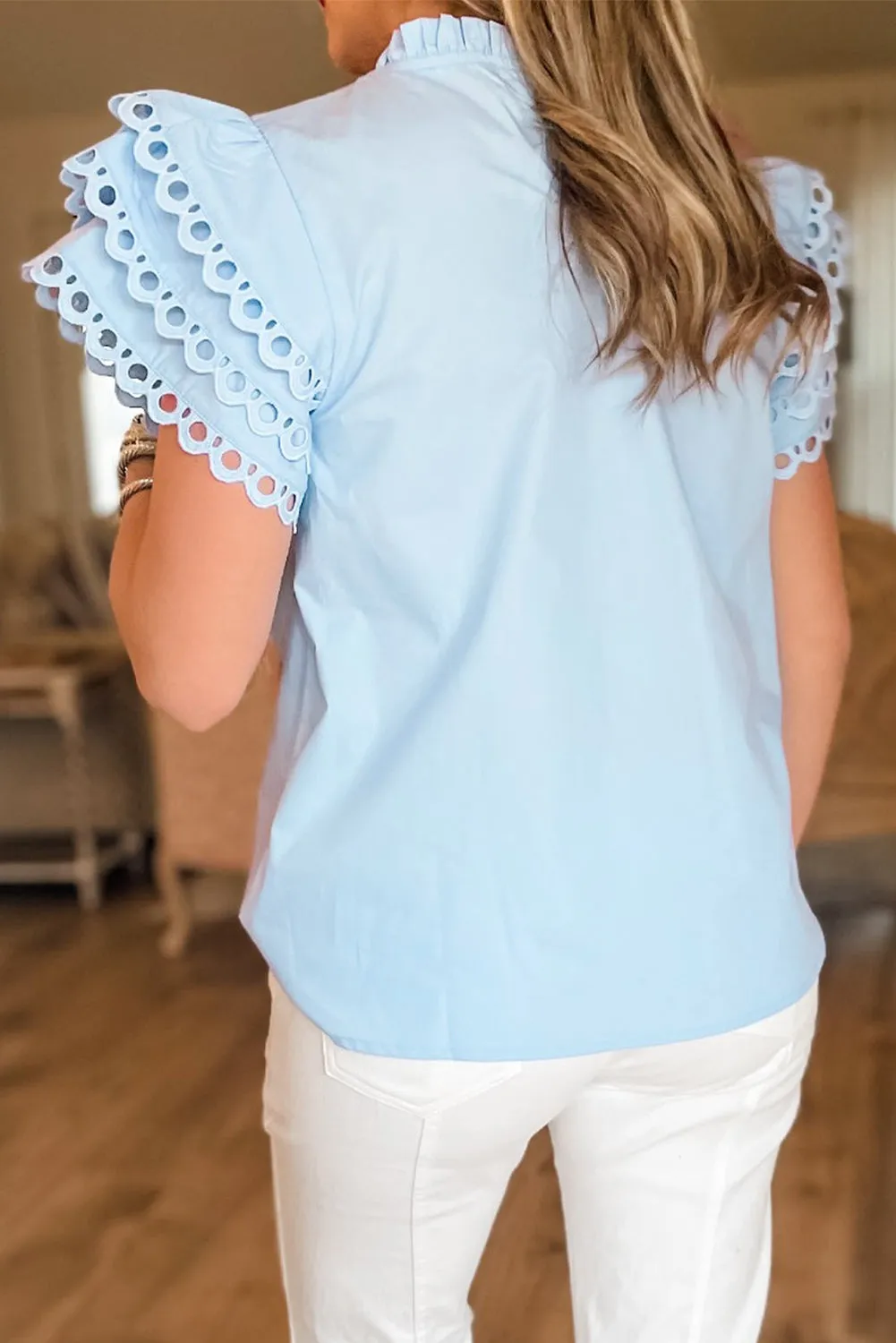 Layered Ric Rac Cap Sleeve Frilled Neck Blouse