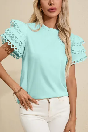 Layered Ric Rac Cap Sleeve Frilled Neck Blouse