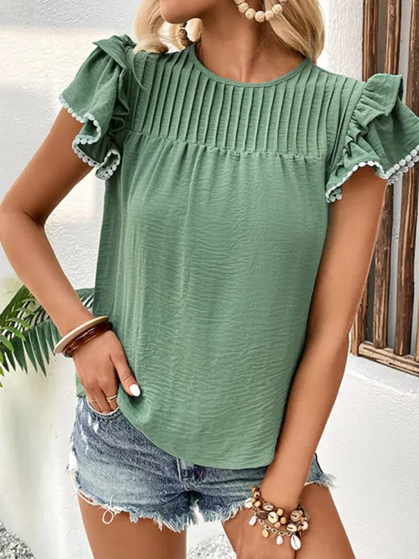 Layered Sleeve Blouse - Textured Summer Top