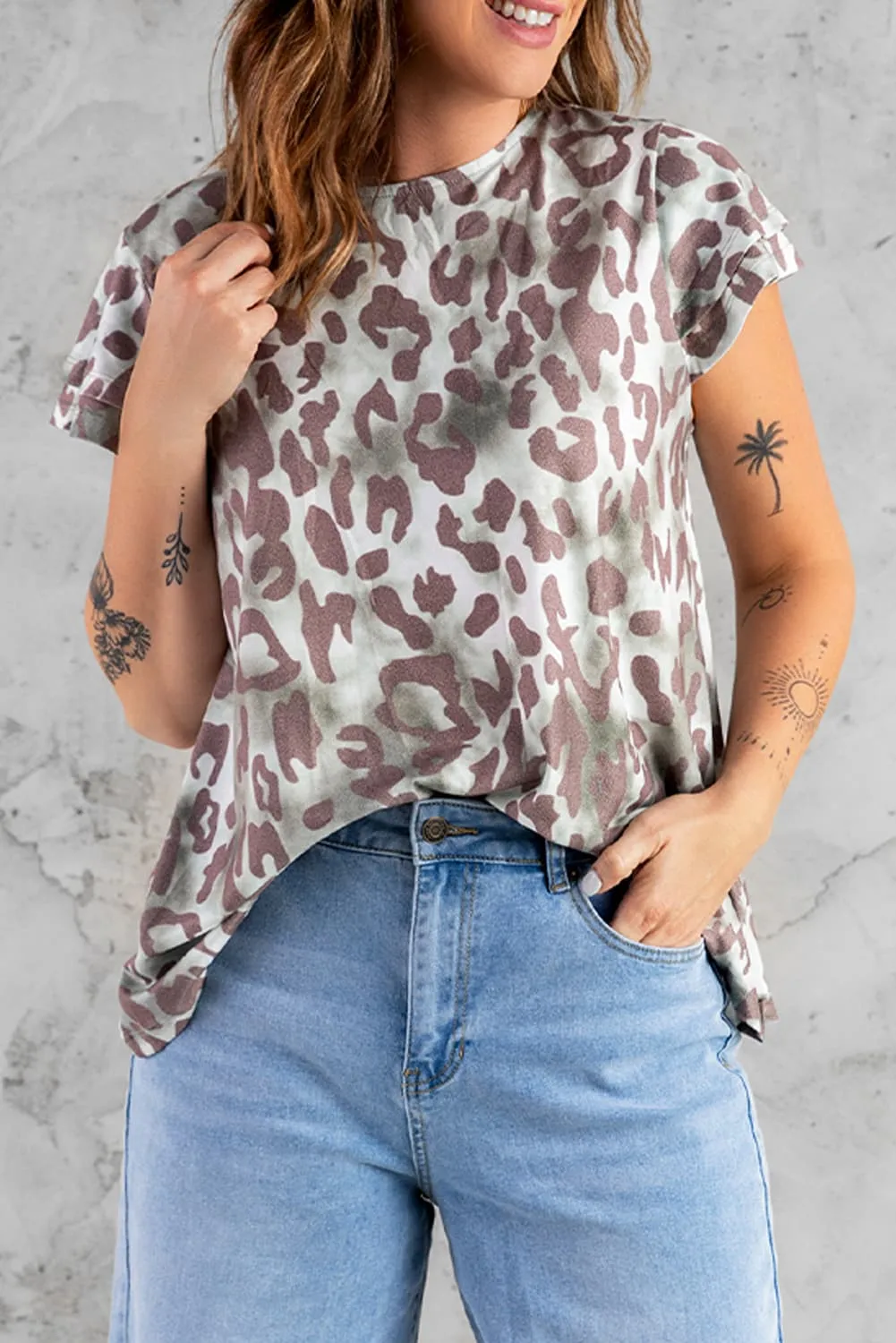 Leopard Layered Flutter Sleeve Tee Shirt