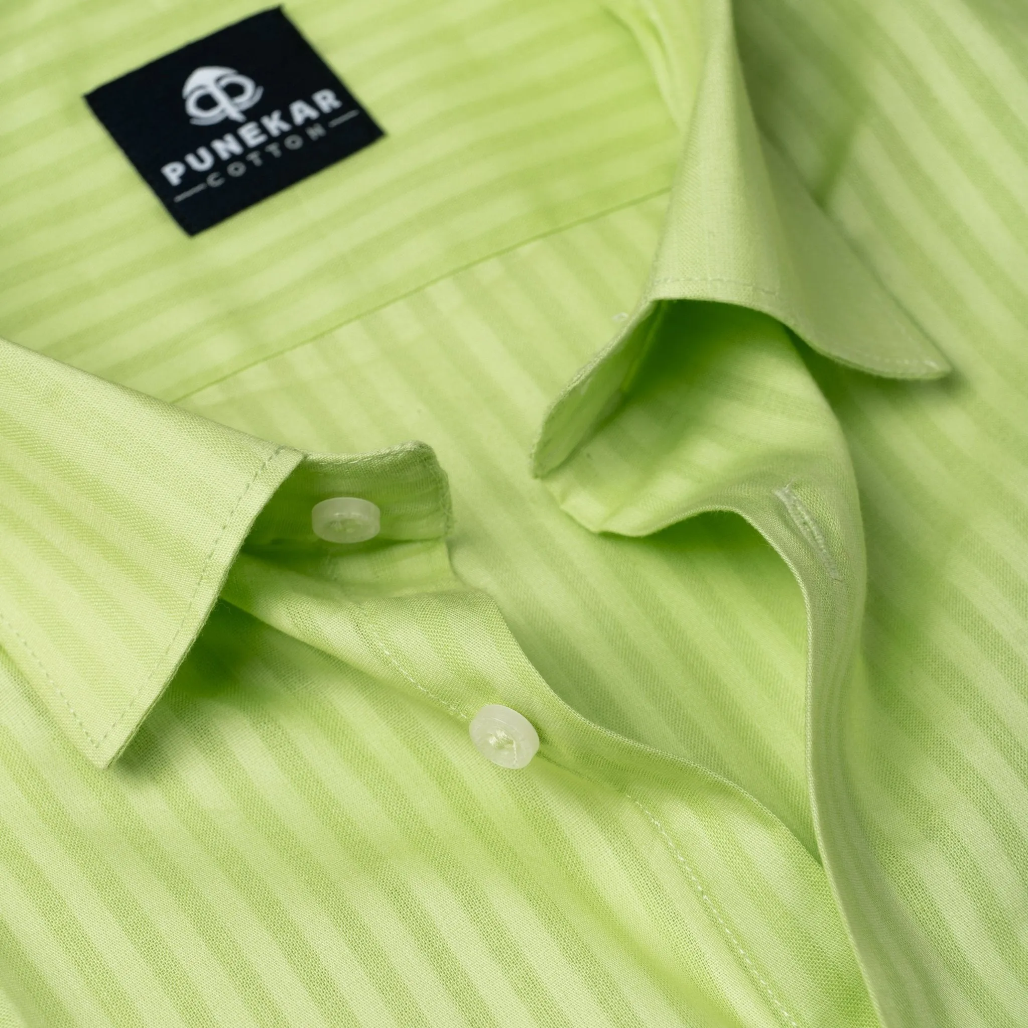 Light Green Color vertical Cotton stripe Shirt For Men