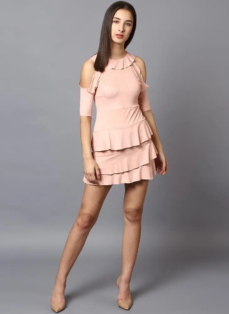 Light Pink Suede Frill Dress