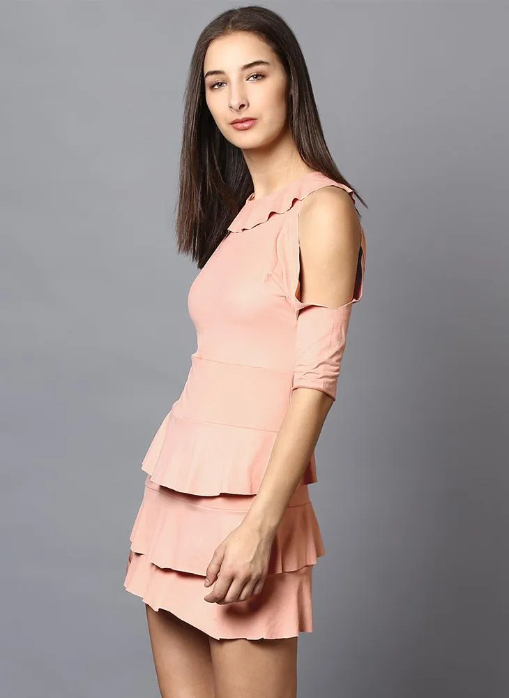 Light Pink Suede Frill Dress