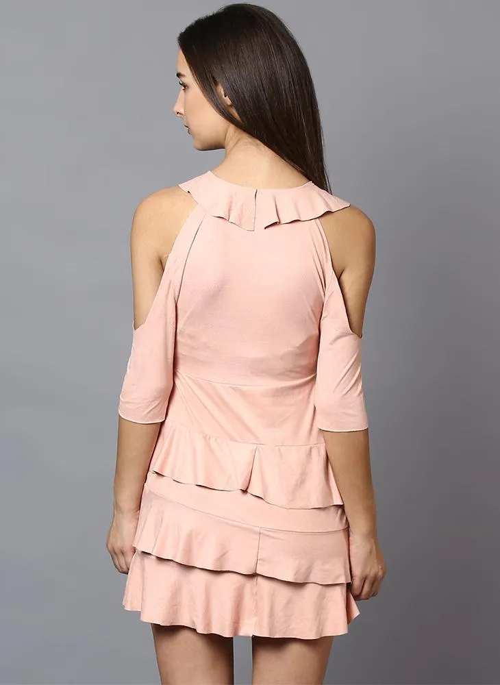 Light Pink Suede Frill Dress