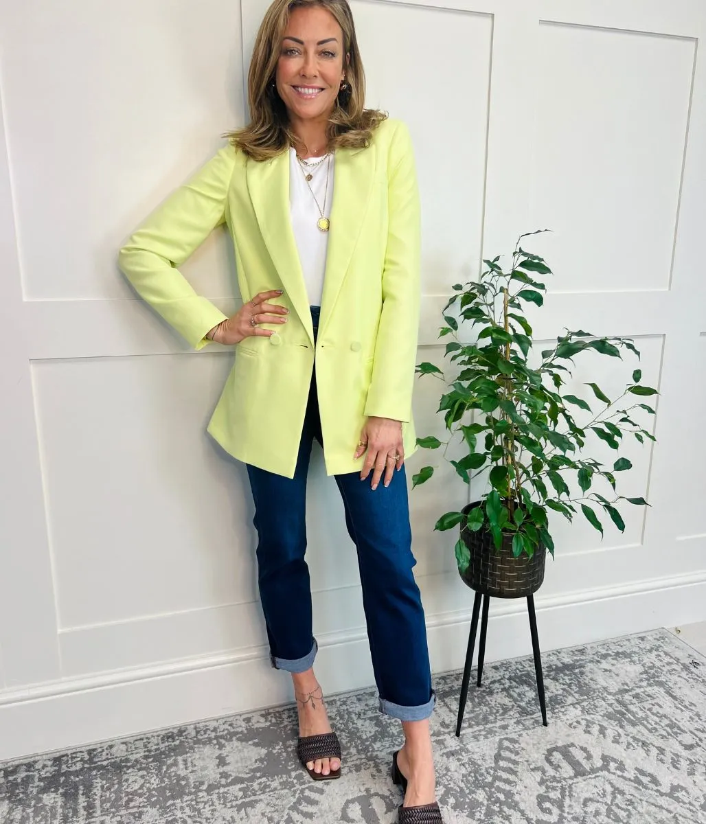 Lime Double Breasted Relaxed Blazer