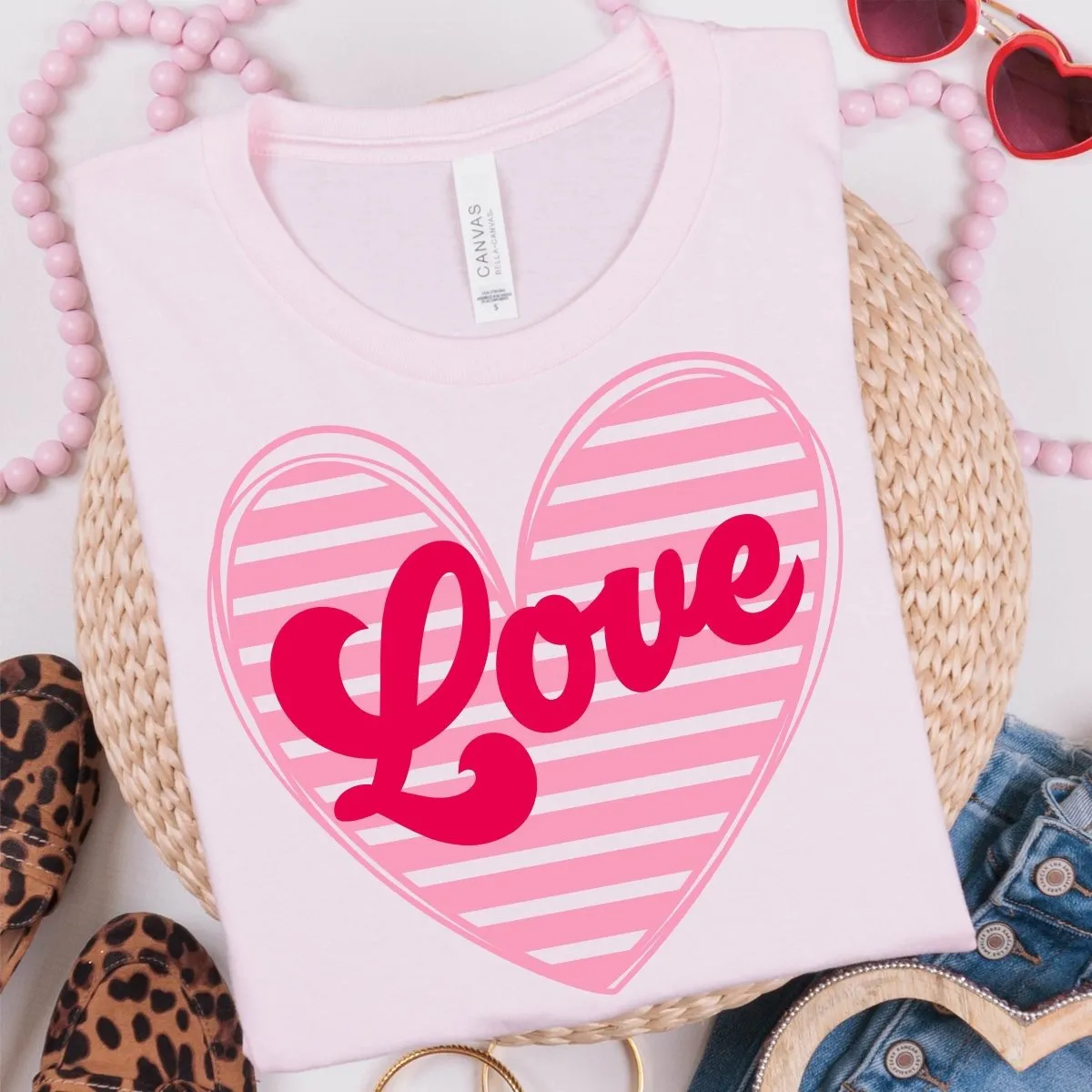 Love Striped Heart Wholesale Tee