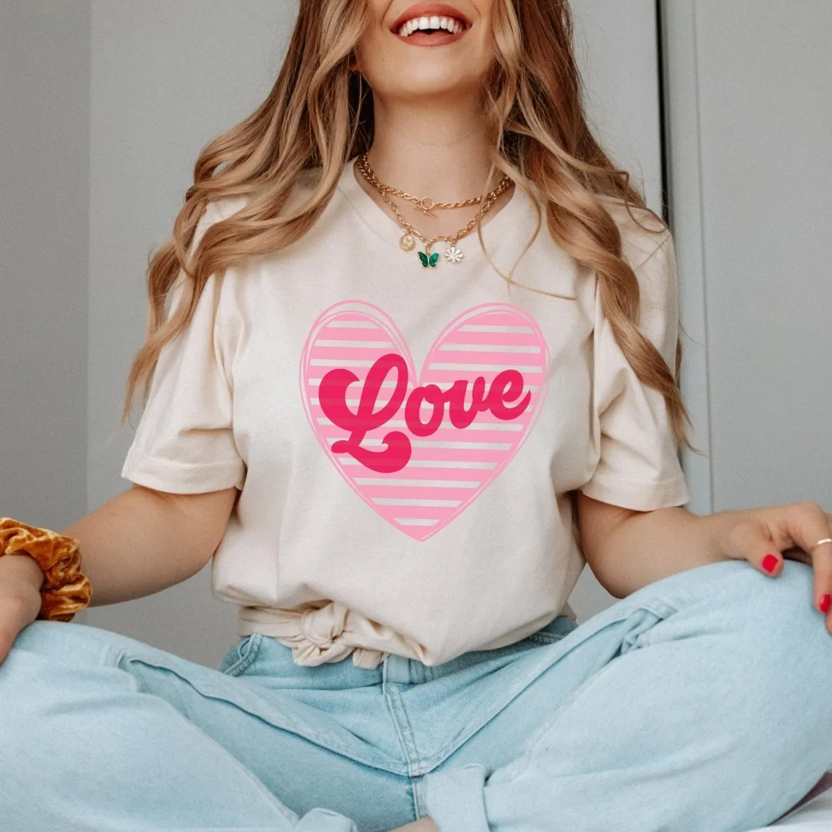 Love Striped Heart Wholesale Tee