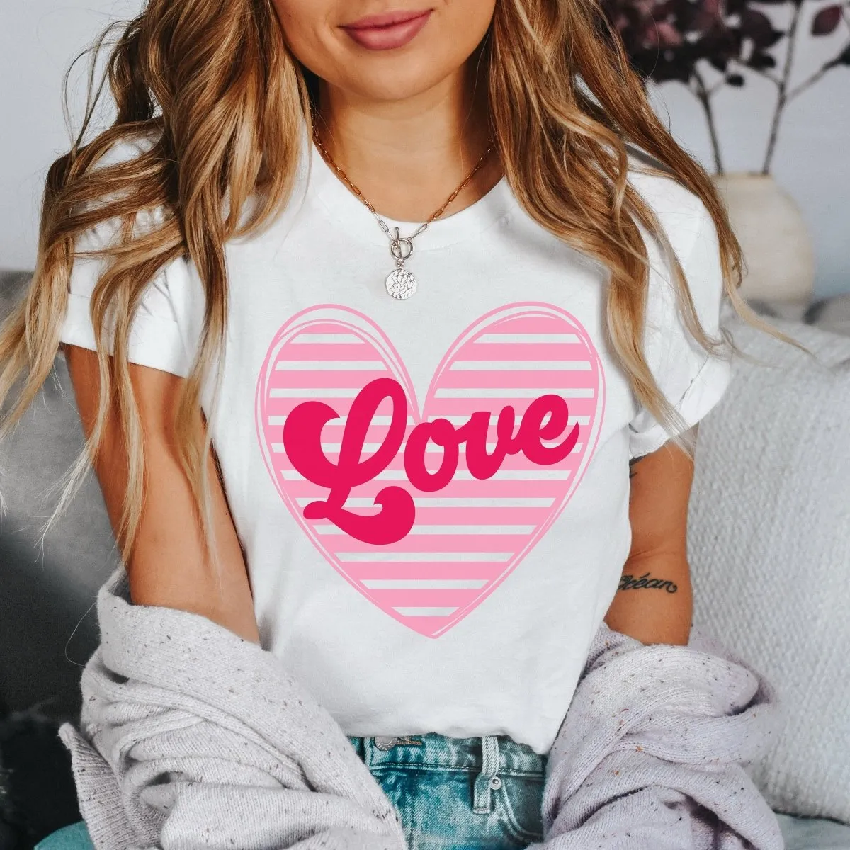 Love Striped Heart Wholesale Tee