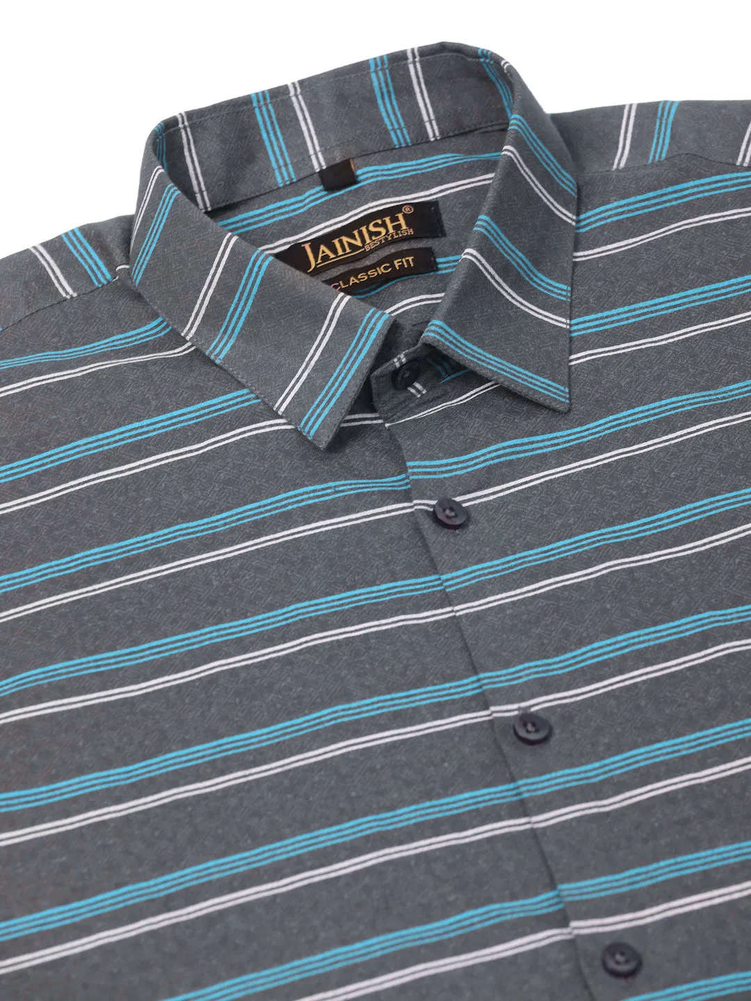 Men's  Cotton Striped Formal Shirts ( SF 820Grey ) - Jainish