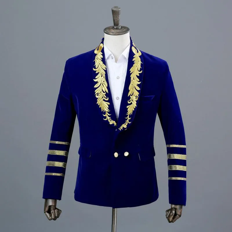 Men's Double Breasted Suede Blazer With Embroidery