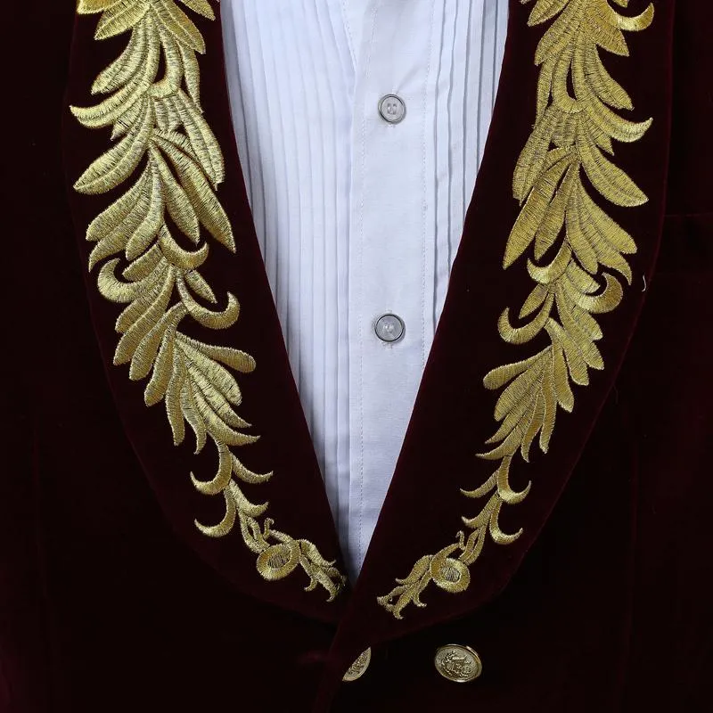 Men's Double Breasted Suede Blazer With Embroidery