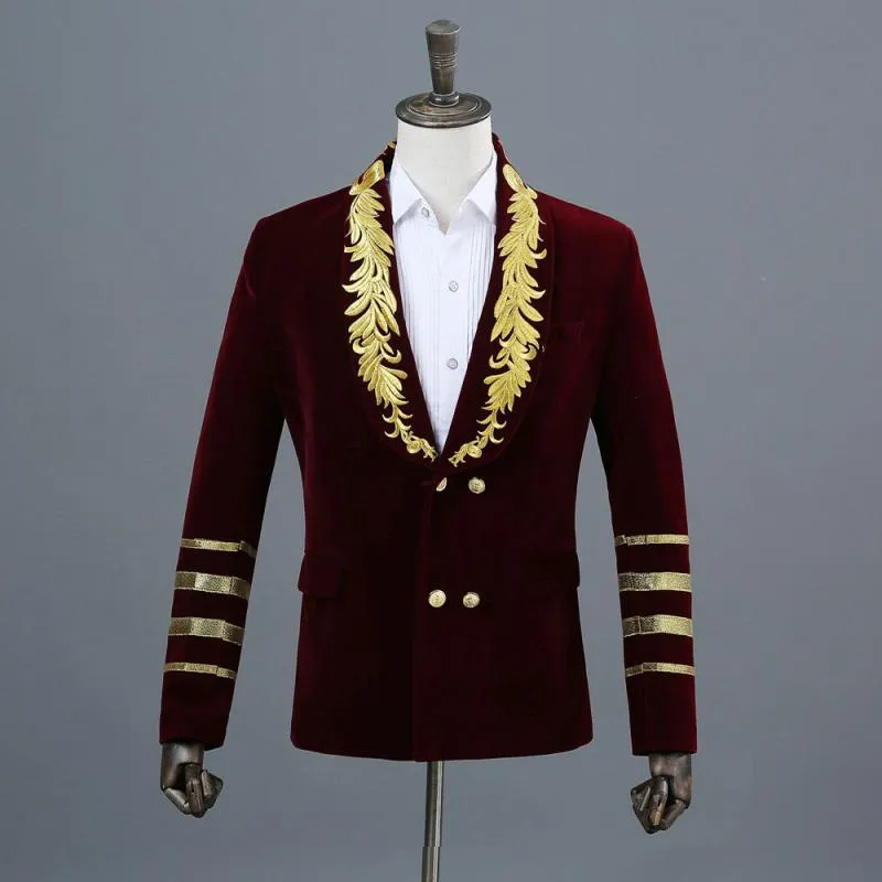 Men's Double Breasted Suede Blazer With Embroidery