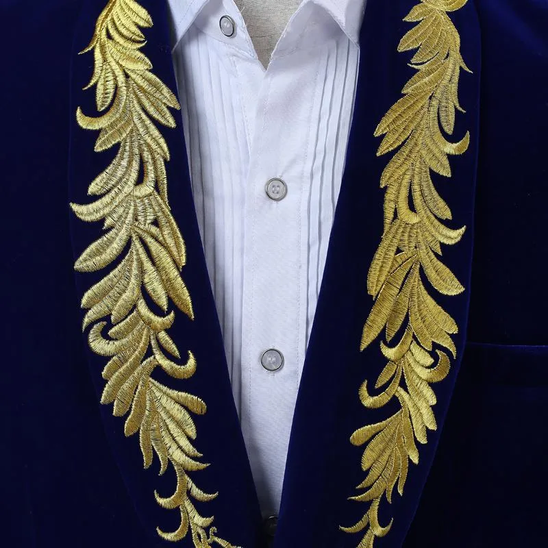 Men's Double Breasted Suede Blazer With Embroidery