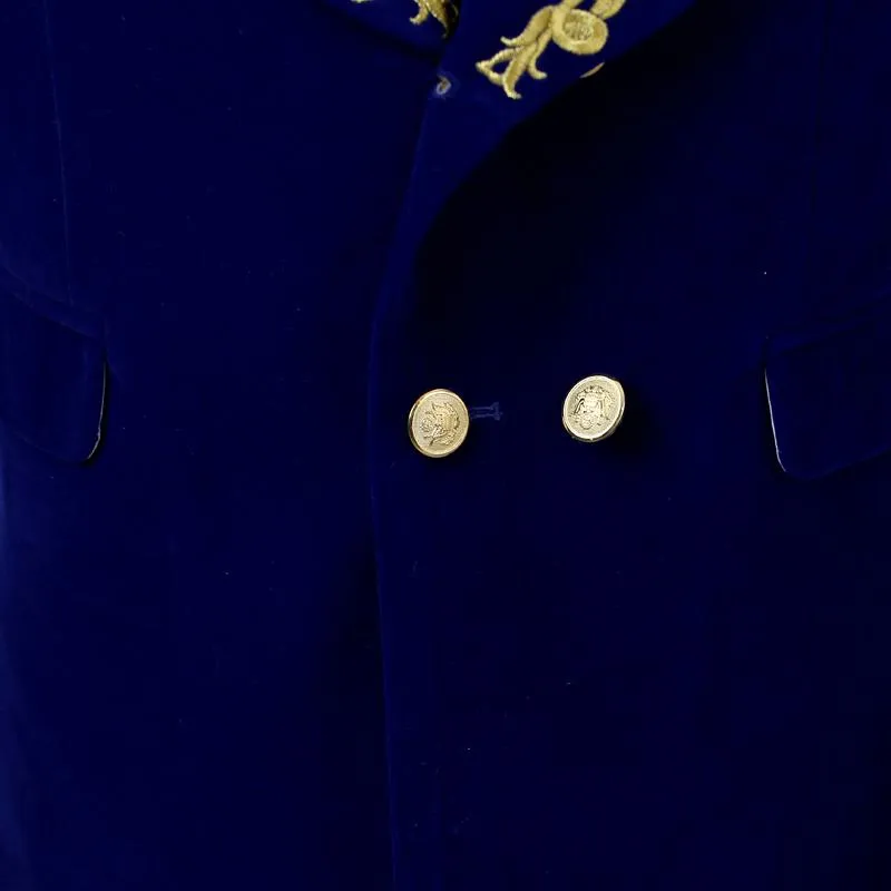 Men's Double Breasted Suede Blazer With Embroidery