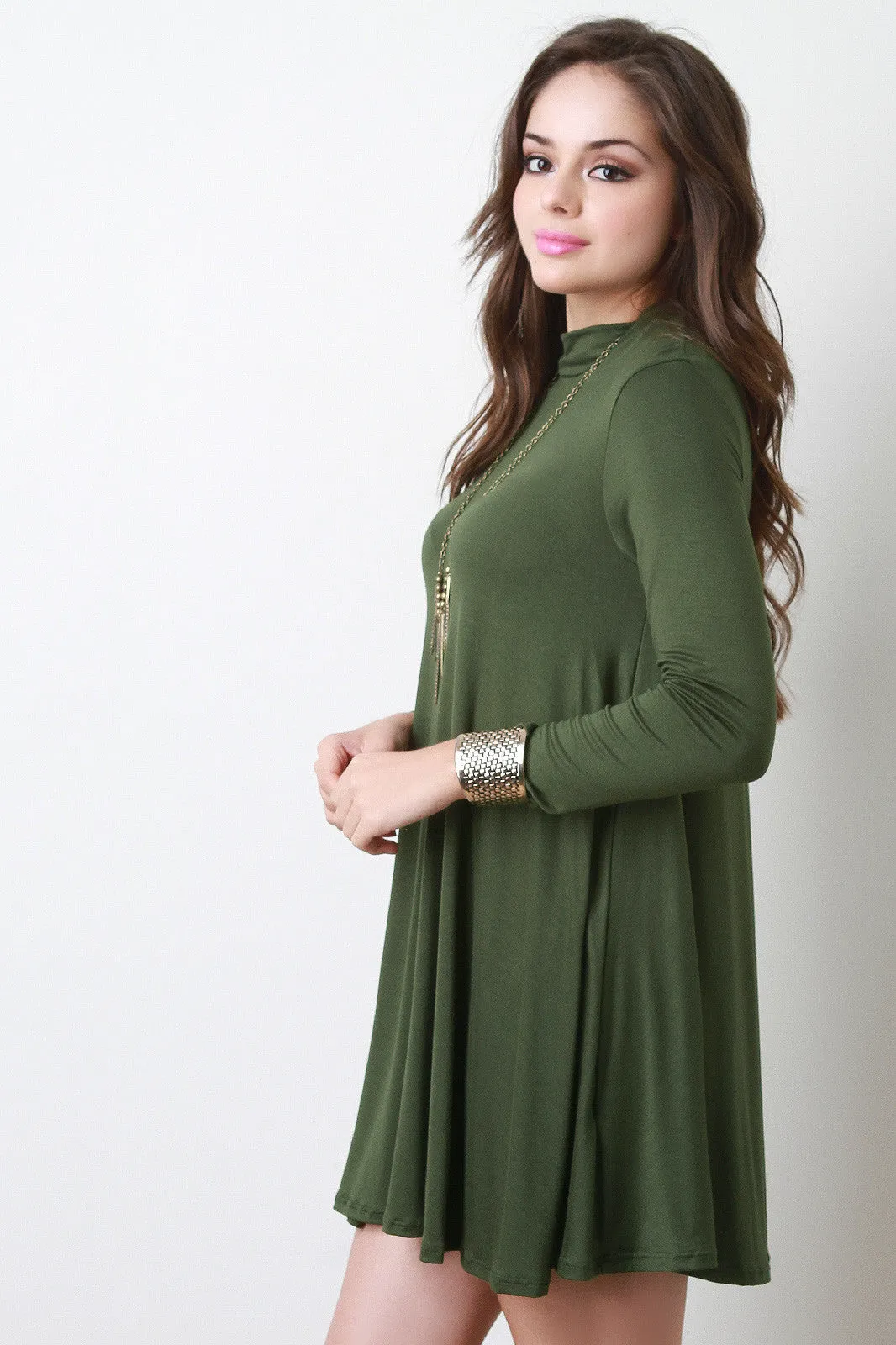 Mock Neck Long Sleeve Shift Dress