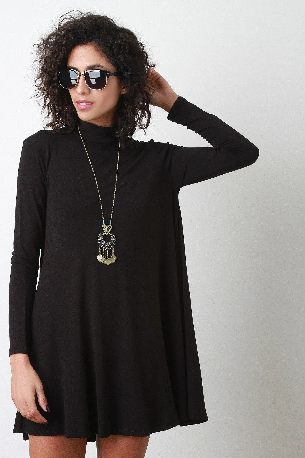 Mock Neck Long Sleeve Shift Dress