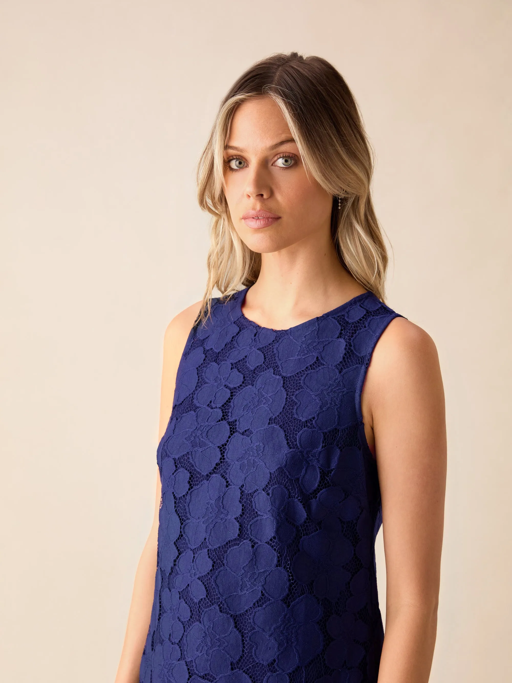 Navy Lace Mini Shift Dress