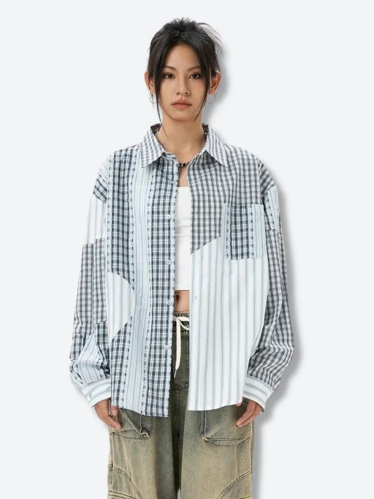 Patchwork Striped & Plaid Shirt