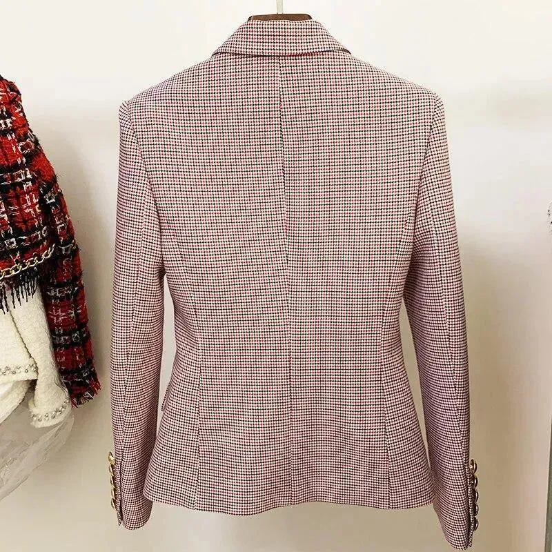 Pink Houndstooth Blazer Women - Formal-Business - Plaid