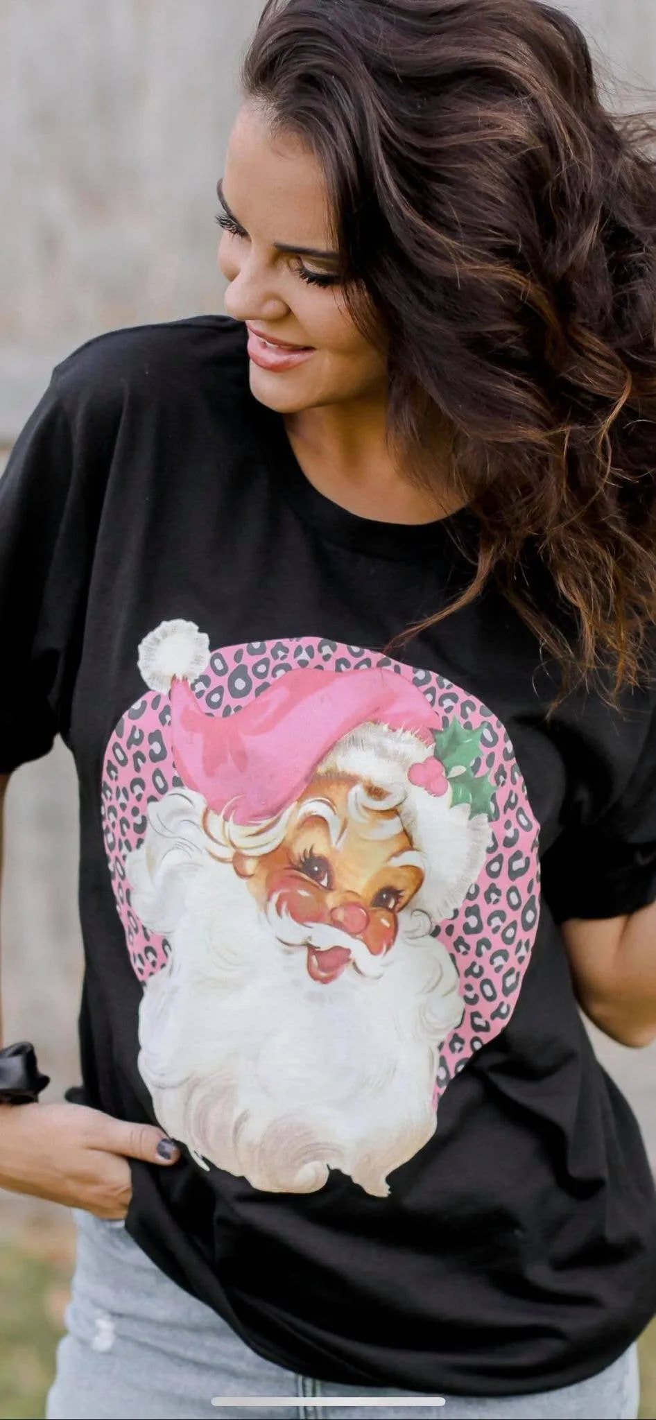 Pink Leopard Santa Graphic Tee