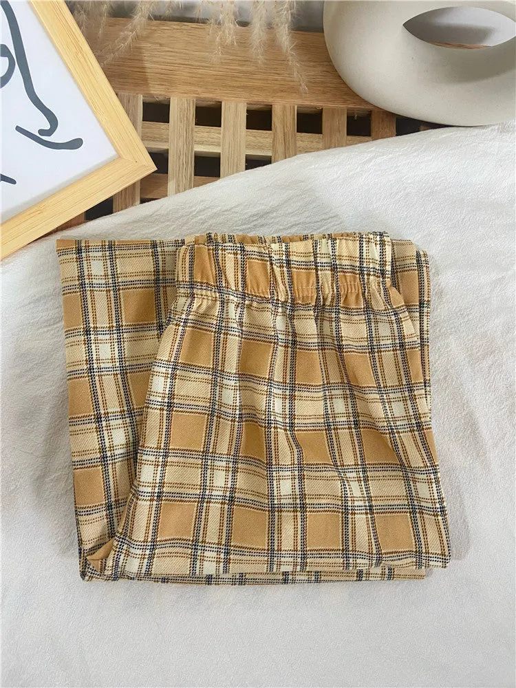 Plaid Wide Leg Pants Women Streaming Loose Student Drape Slim Look Summer Petite Straight Jeans Casual Chequered Long Pants