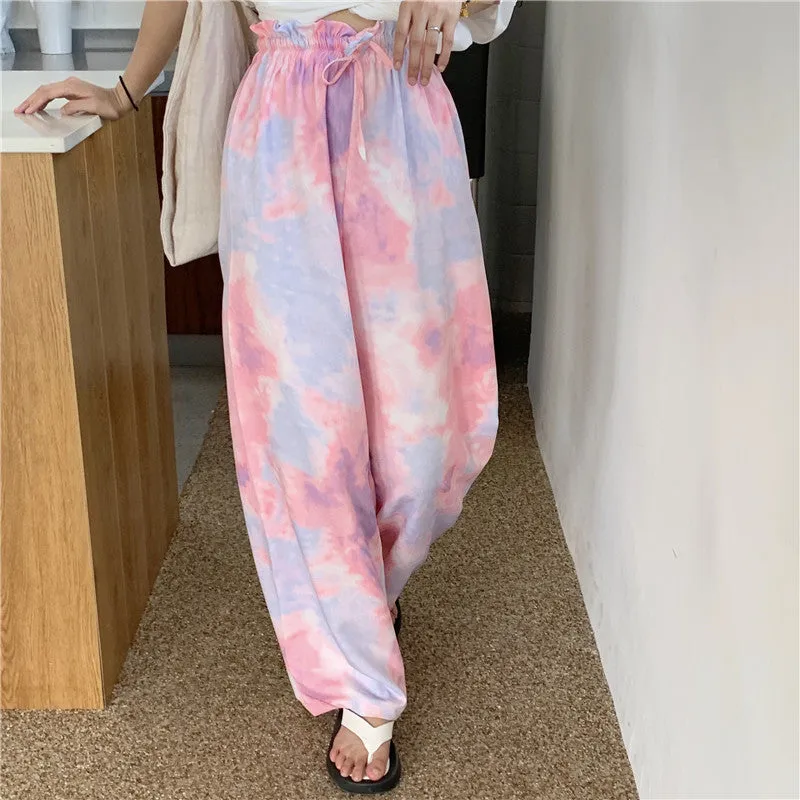 Popular Women Summer Europe Wide Leg Dye High Waist Casual Loose Pants