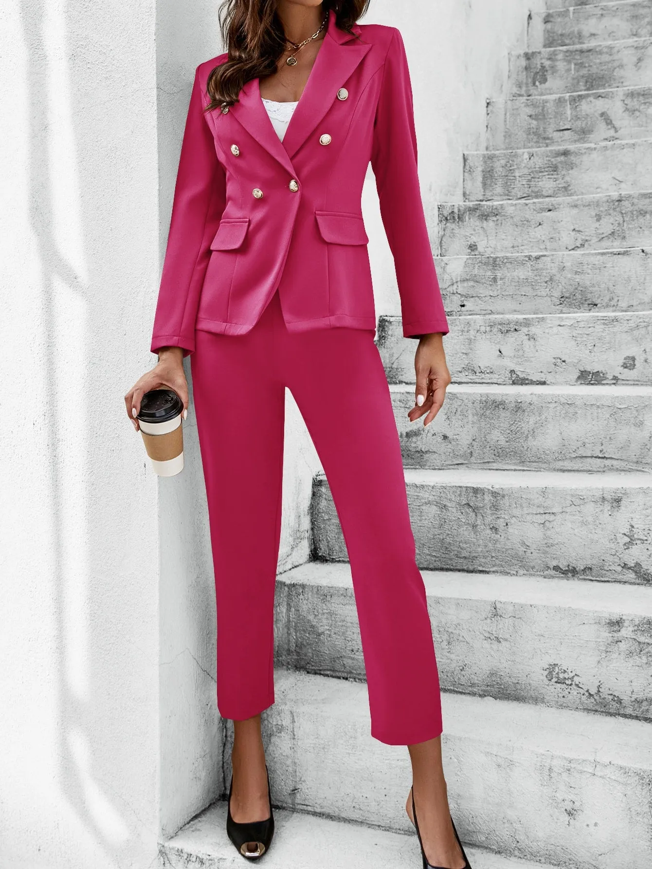 Privé Lapel Neck Double Breasted Blazer & Pants